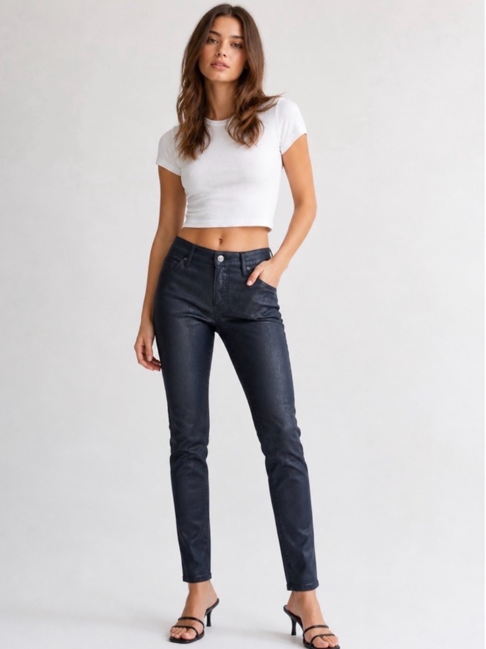 Express Coated Skinny Jeans in Dark  Blue